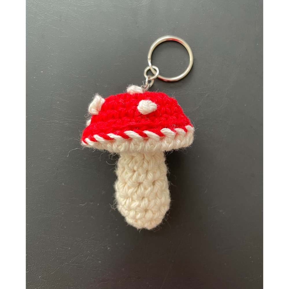 Handmade Crochet Mushroom Keychain Red Toadstool Amigurumi Cottagecore Accessory